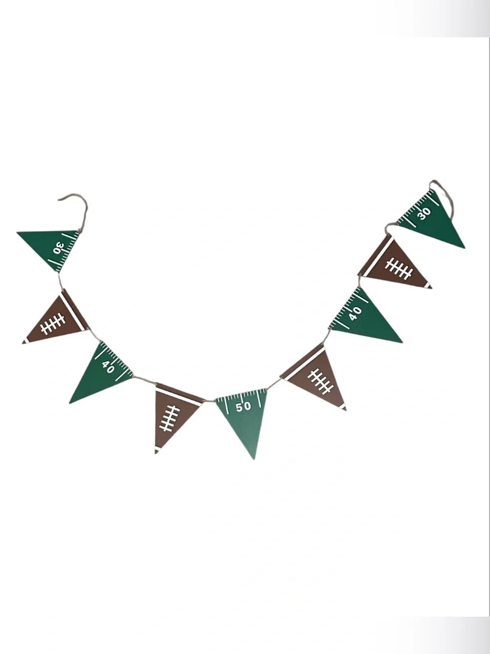 Wooden Football-Themed Green and Brown Pennant Banner